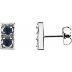 Blue Sapphire Round Two-Stone Stud Earrings in Gold and Platinum