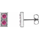 Pink Tourmaline Round Two-Stone Stud Earrings in Gold and Platinum