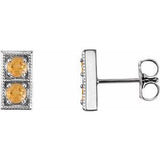 Citrine Round Two-Stone Stud Earrings in Gold and Platinum