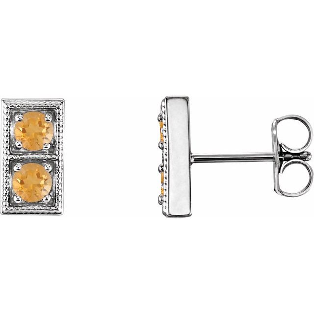 Citrine Round Two-Stone Stud Earrings in Gold and Platinum