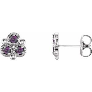 Alexandrite Round Three-Stone Stud Earrings in Gold and Platinum