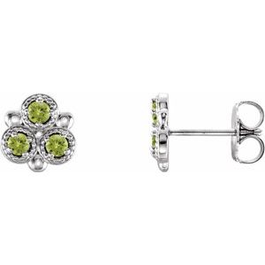 Peridot Round Three-Stone Stud Earrings in Gold and Platinum