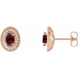 Mozambique Garnet & Diamond Oval Halo Stud Earrings in Gold and Platinum