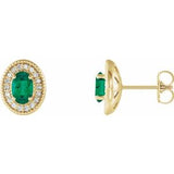 Emerald & Diamond Oval Halo Stud Earrings in Gold and Platinum