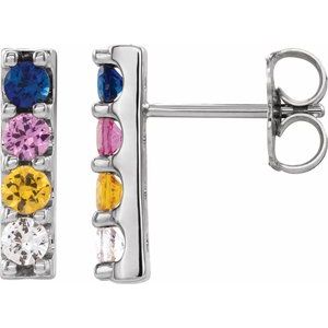 Multi-Gemstone Round Bar Earrings in Gold and Platinum
