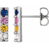 Multi-Gemstone Round Bar Earrings in Gold and Platinum