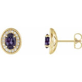 Alexandrite & Diamond Oval Halo Stud Earrings in Gold and Platinum