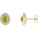 Peridot & Diamond Oval Halo Stud Earrings in Gold and Platinum