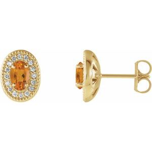 Citrine & Diamond Oval Halo Stud Earrings in Gold and Platinum