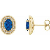 Blue Sapphire & Diamond Oval Halo Stud Earrings in Gold and Platinum