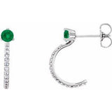 Emerald & Diamond Round J-Hoop Earrings in Gold and Platinum