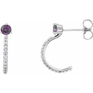 Alexandrite & Diamond Round J-Hoop Earrings in Gold and Platinum