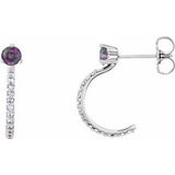 Alexandrite & Diamond Round J-Hoop Earrings in Gold and Platinum