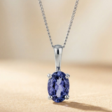 7 x 5mm Oval Tanzanite Solitaire Pendant Necklace in 925 Sterling Silver (0.85ct)