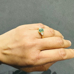Lab Grown Diamond Trilogy Engagement Ring in 18K Yellow Gold | Emerald and Shield Cut