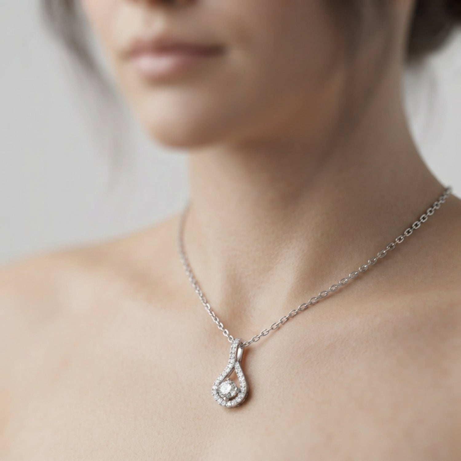 Lab Grown Diamond Drop Pendant Necklace 4 Claw Set Without Chain
