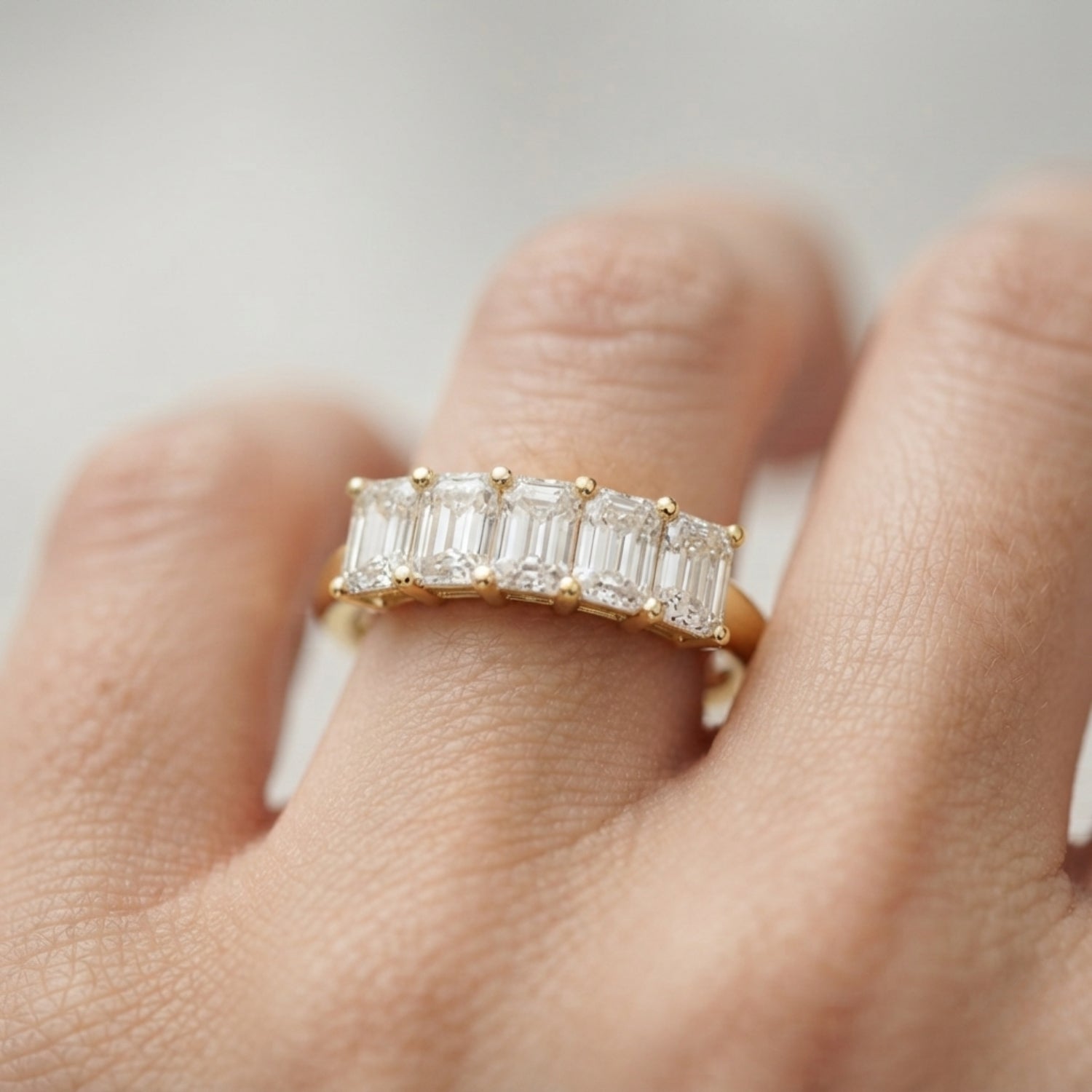 Lab-Grown Diamond Prong Emerald Cut 5-Stone Diamond Ring, DE Color VVS Clarity