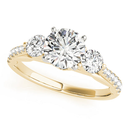 Gold ring with three diamonds on a white background