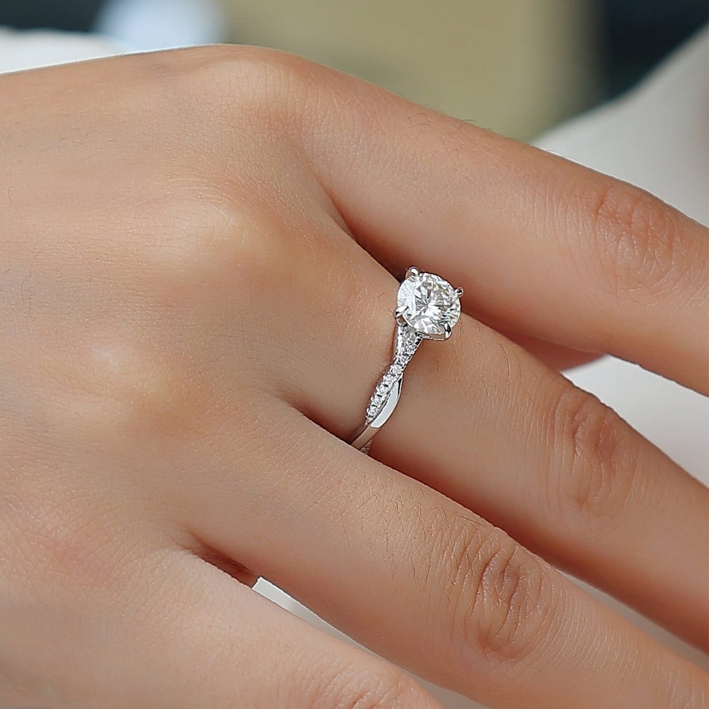 Lab diamond ring with side stones, Elegant white gold solitaire