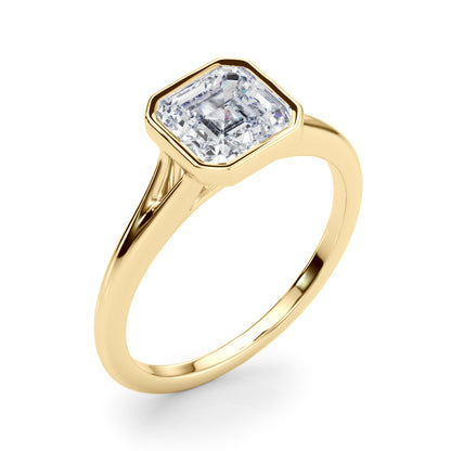 Lab-Grown Asscher Cut Diamond Bezel Set Solitaire Engagement Ring, D Color VVS Clarity