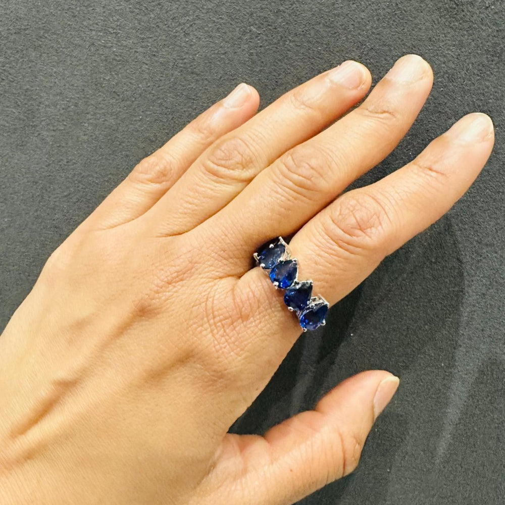 6.00Ct Natural Pear Cut Royal Blue Sapphire 5-Stone Gemstone Ring 14K White Gold