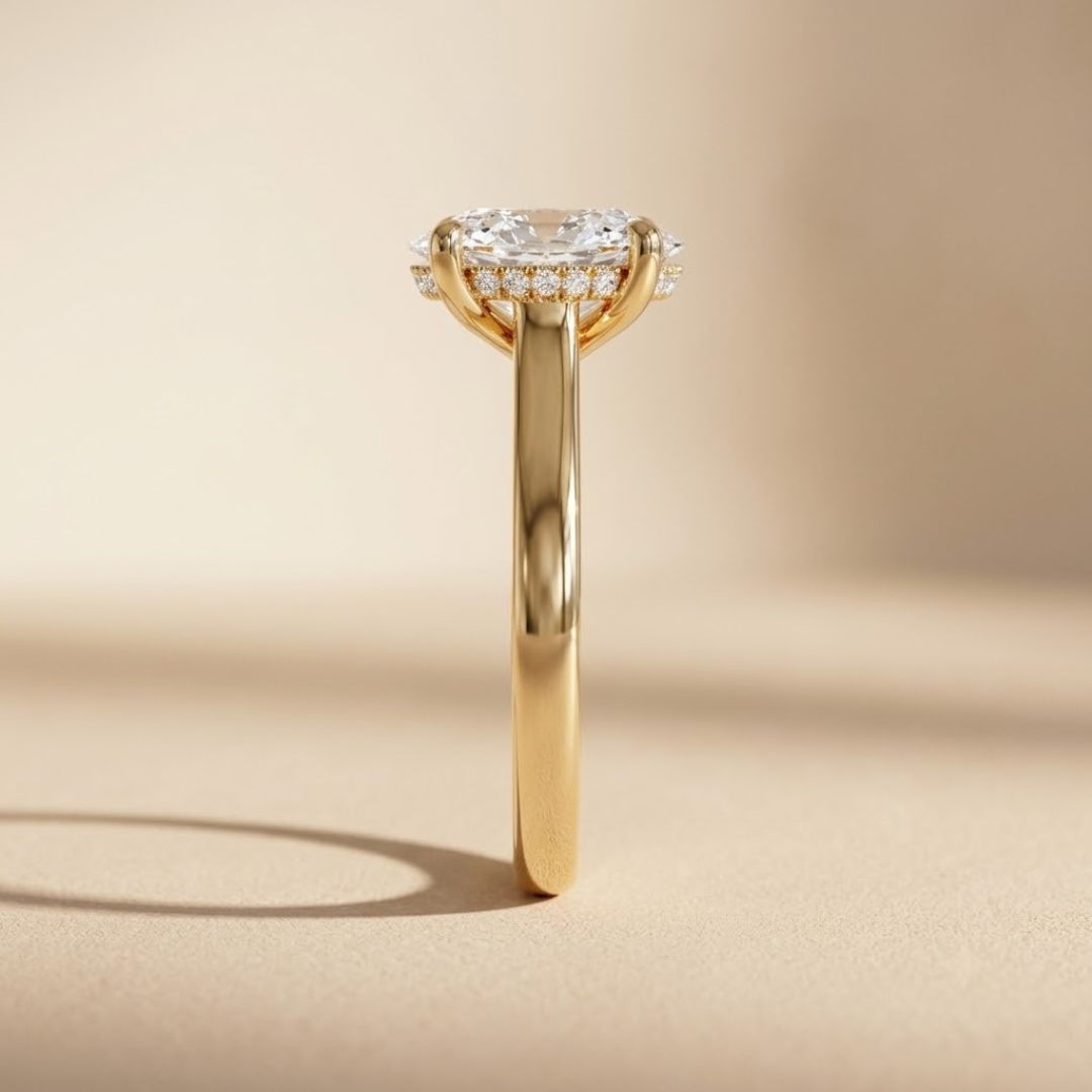 Oval 2.00ct Hidden Halo Lab Diamond Engagement Ring in 18K Yellow Gold