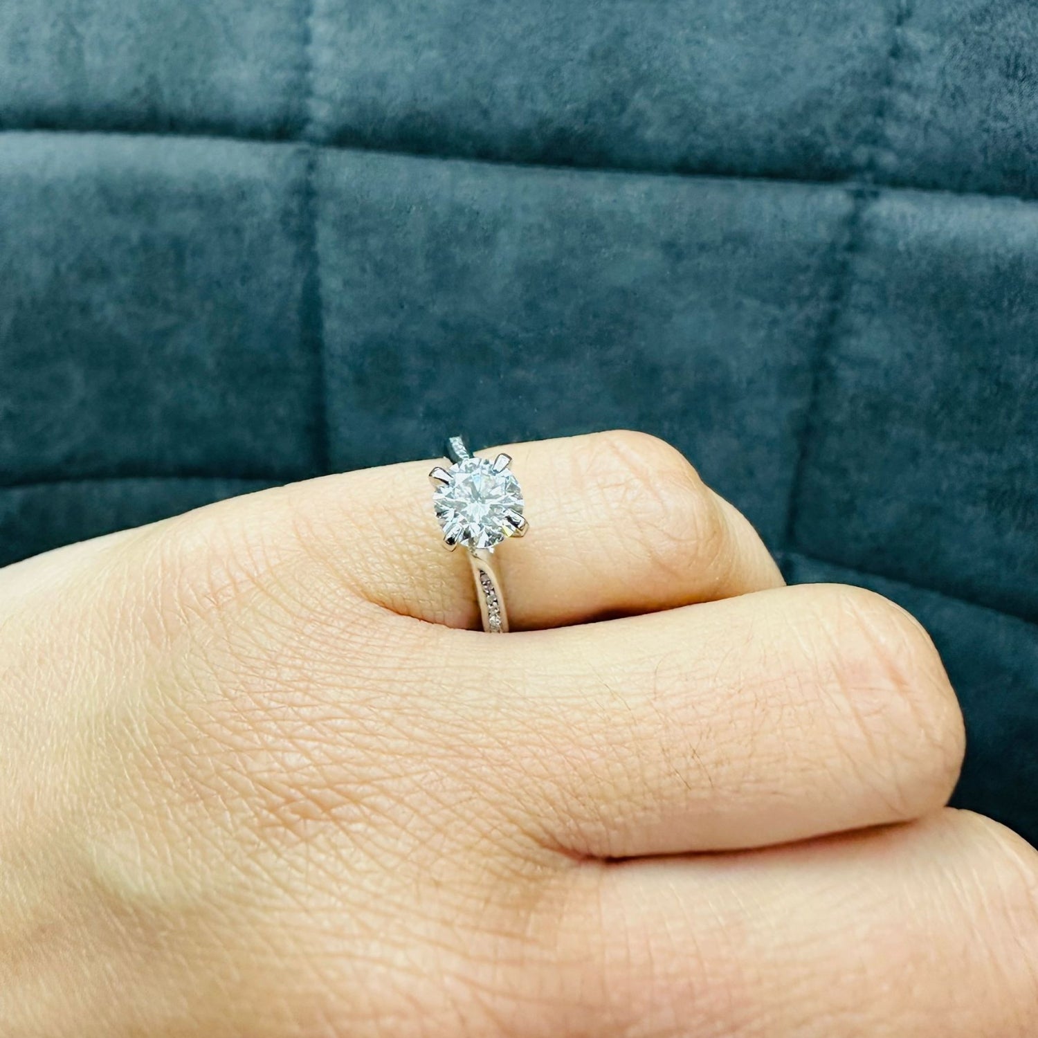 IGI Certified Round Cut Diamond Solitaire Engagement Ring with Side Stones in Platinum