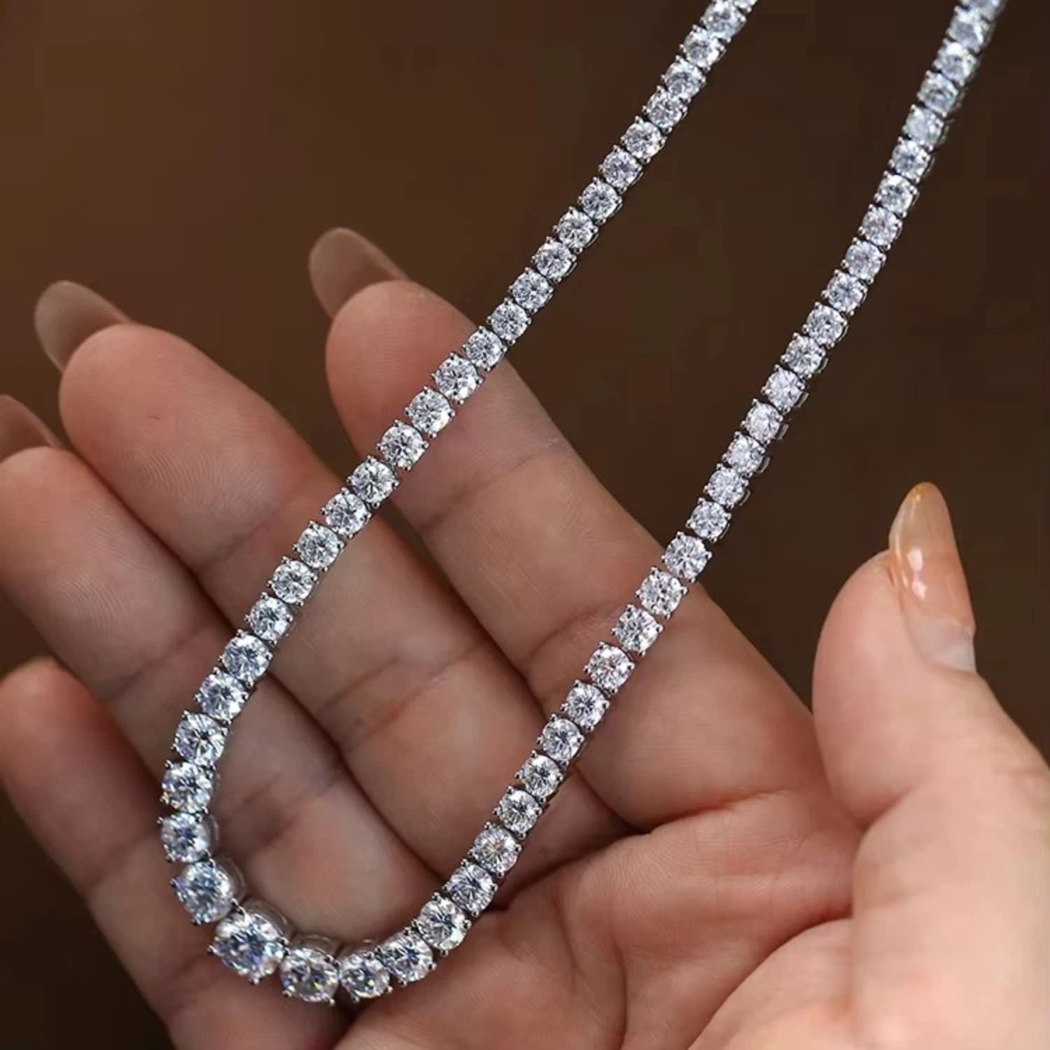 10.50 Carat Lab Grown Round Diamond Graduated Tennis Necklace in White Gold