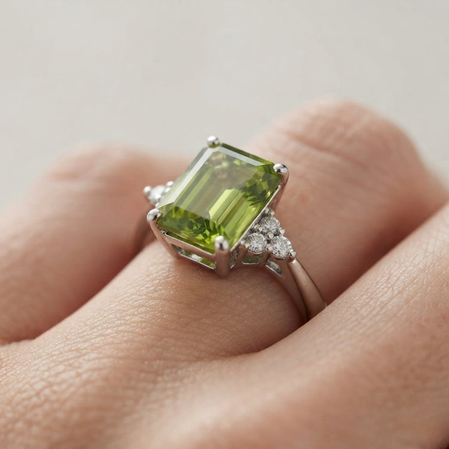 Emerald Peridot & Diamond Accented Ring in Gold and Platinum