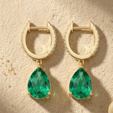 4.60ct Lab Grown Emerald and Diamond Teardrop Drop Earrings in 18K Gold Vermeil