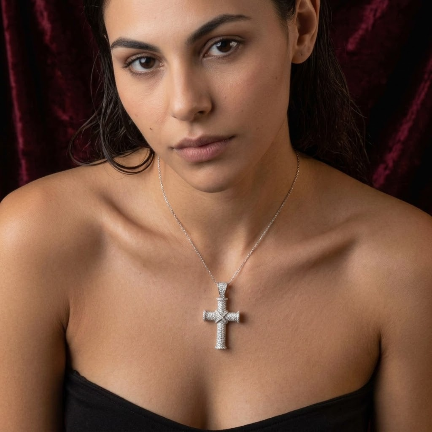 Pave Diamond Cross Pendant Necklace | Yellow Gold Diamond Cross