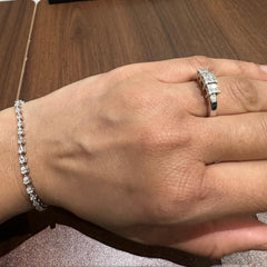18K White Gold Natural Diamond Round Cut Trio Set Engagement Ring for Women