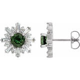 Green Tourmaline & Diamond Round Halo Stud Earrings in Gold and Platinum