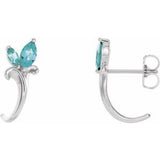 Blue Zircon Marquise Floral J-Hoop Earrings in Gold and Platinum