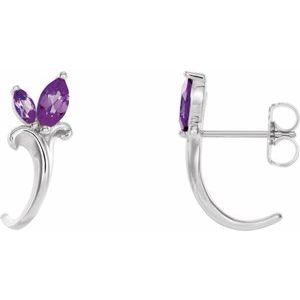 Alexandrite Marquise Floral J-Hoop Earrings in Gold and Platinum