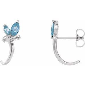 Aquamarine Marquise Floral J-Hoop Earrings in Gold and Platinum