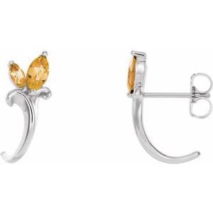 Citrine Marquise Floral J-Hoop Earrings in Gold and Platinum
