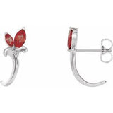 Mozambique Garnet Marquise Floral J-Hoop Earrings in Gold and Platinum