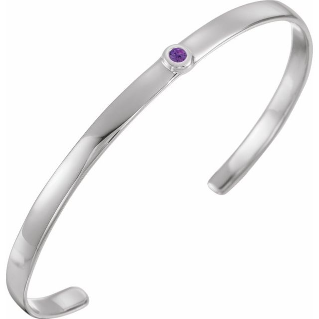 Round Natural Amethyst Bezel-Set Cuff Bracelet In Gold & Platinum