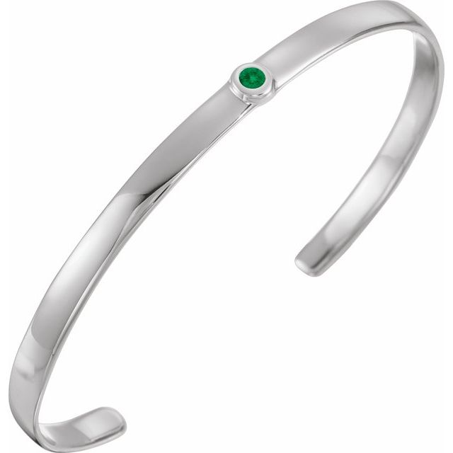 Round Natural Emerald Bezel-Set Cuff Bracelet In Gold & Platinum