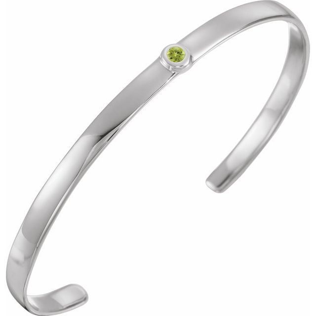 Round Natural Peridot Bezel-Set Cuff Bracelet In Gold & Platinum