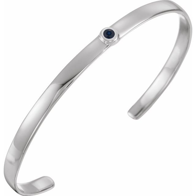Round Natural Blue Sapphire Bezel-Set Cuff Bracelet In Gold & Platinum