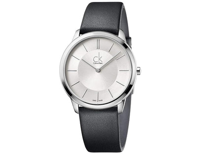 CK Calvin Klein K3m211c6 Minimal Black Leather Strap Mens Watch One Size