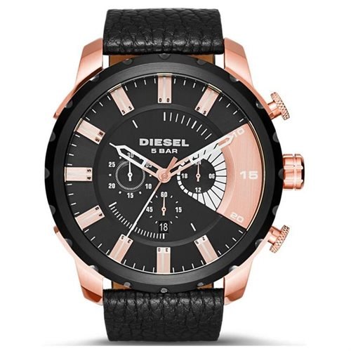 Diesel Men's 51mm Chronograph Black Calfskin Stainless Steel Case Watch DZ4347