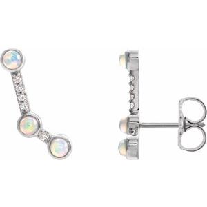 Ethiopian Opal & Diamond Round Ear Climber Earrings in Gold and Platinum