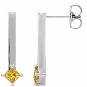 Yellow Sapphire Square Bar Drop Earrings in Gold and Platinum