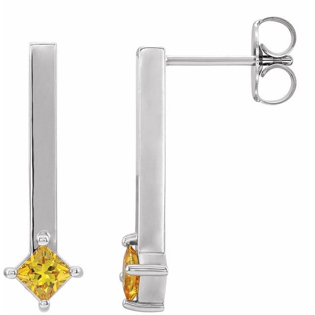 Yellow Sapphire Square Bar Drop Earrings in Gold and Platinum