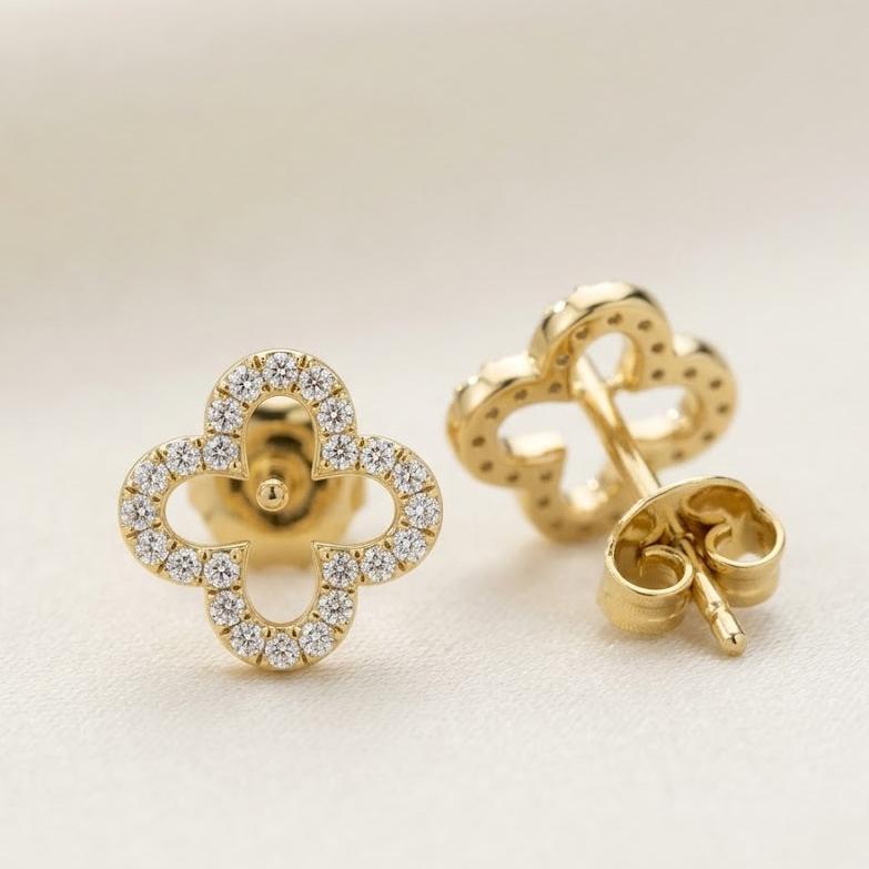 9K White or Yellow Gold 0.19ct Natural Diamond Clover Earrings