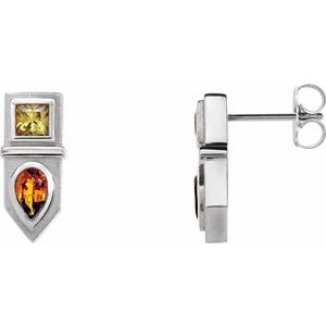 Yellow Multi-Gemstone Pear Geometric Bar Earrings in Gold and Platinum