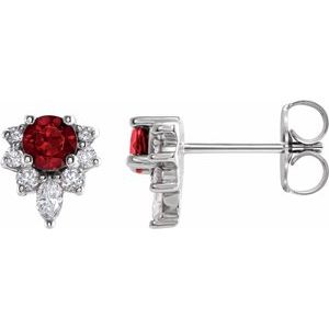 Mozambique Garnet & Diamond Round Stud Earrings in Gold and Platinum